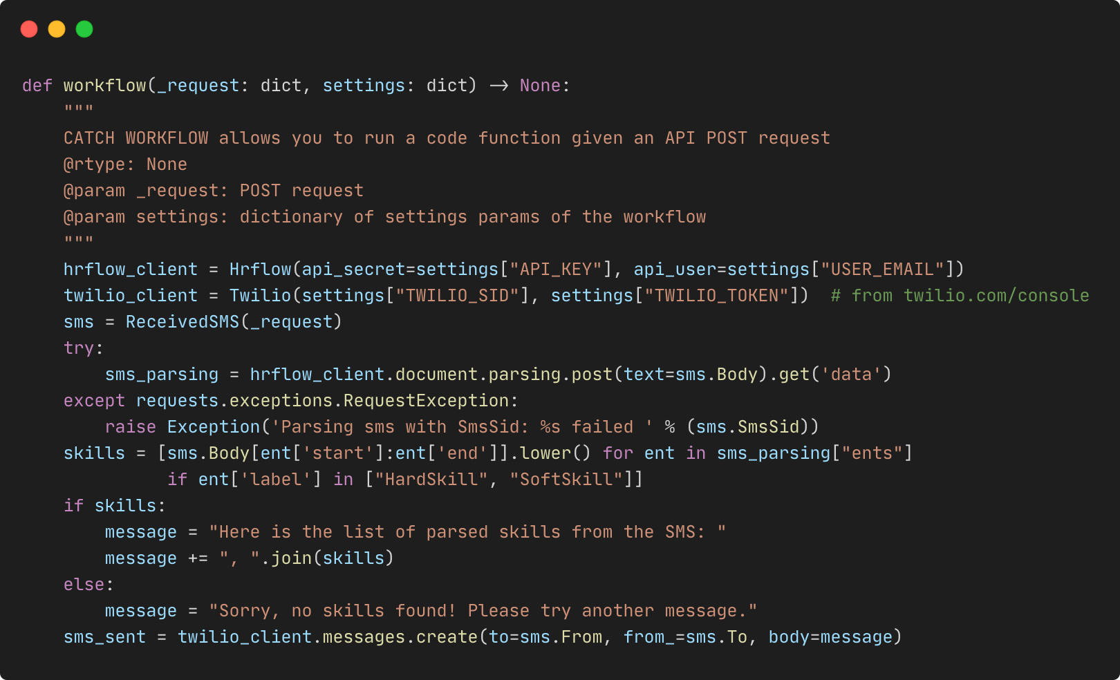 Twilio x HrFlow.ai : Workflow Function