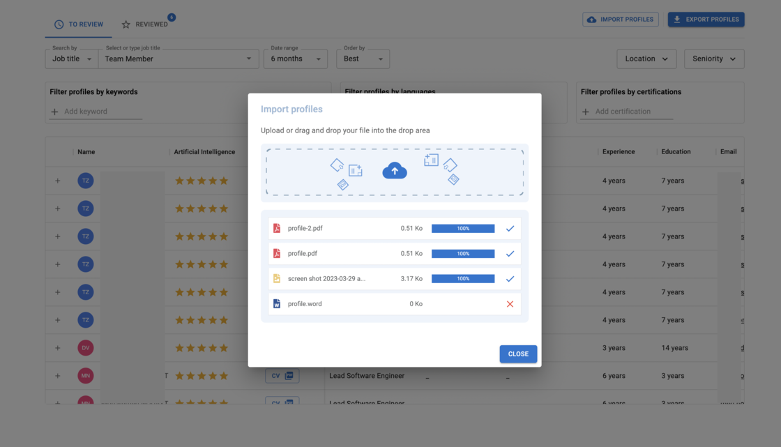 Recruiter Copilot > Import Profiles