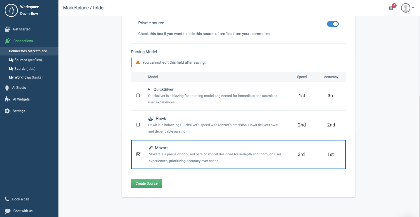 HrFow.ai Portal > Connections > Create a Source