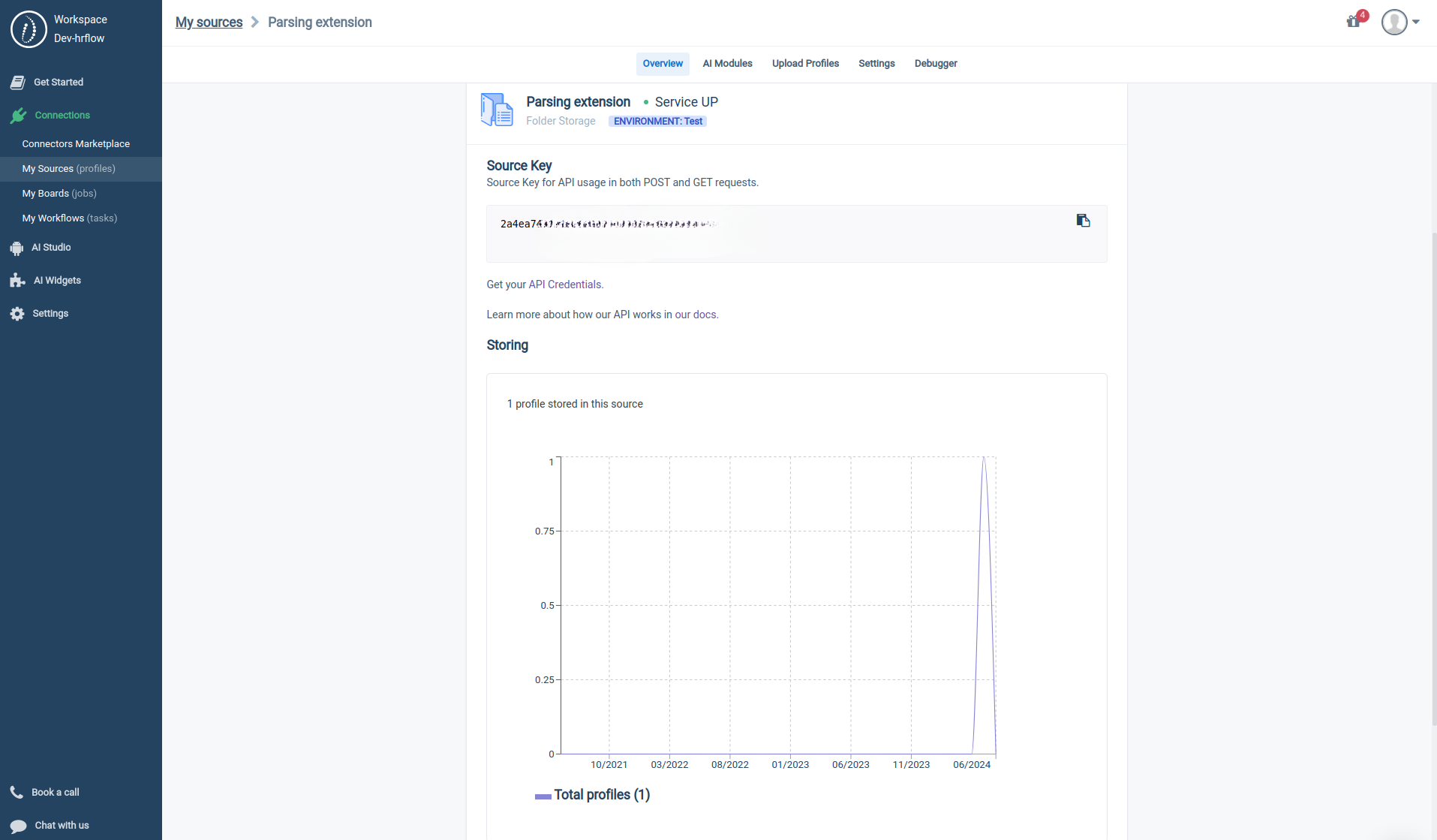 Connections > SourceName > Overview