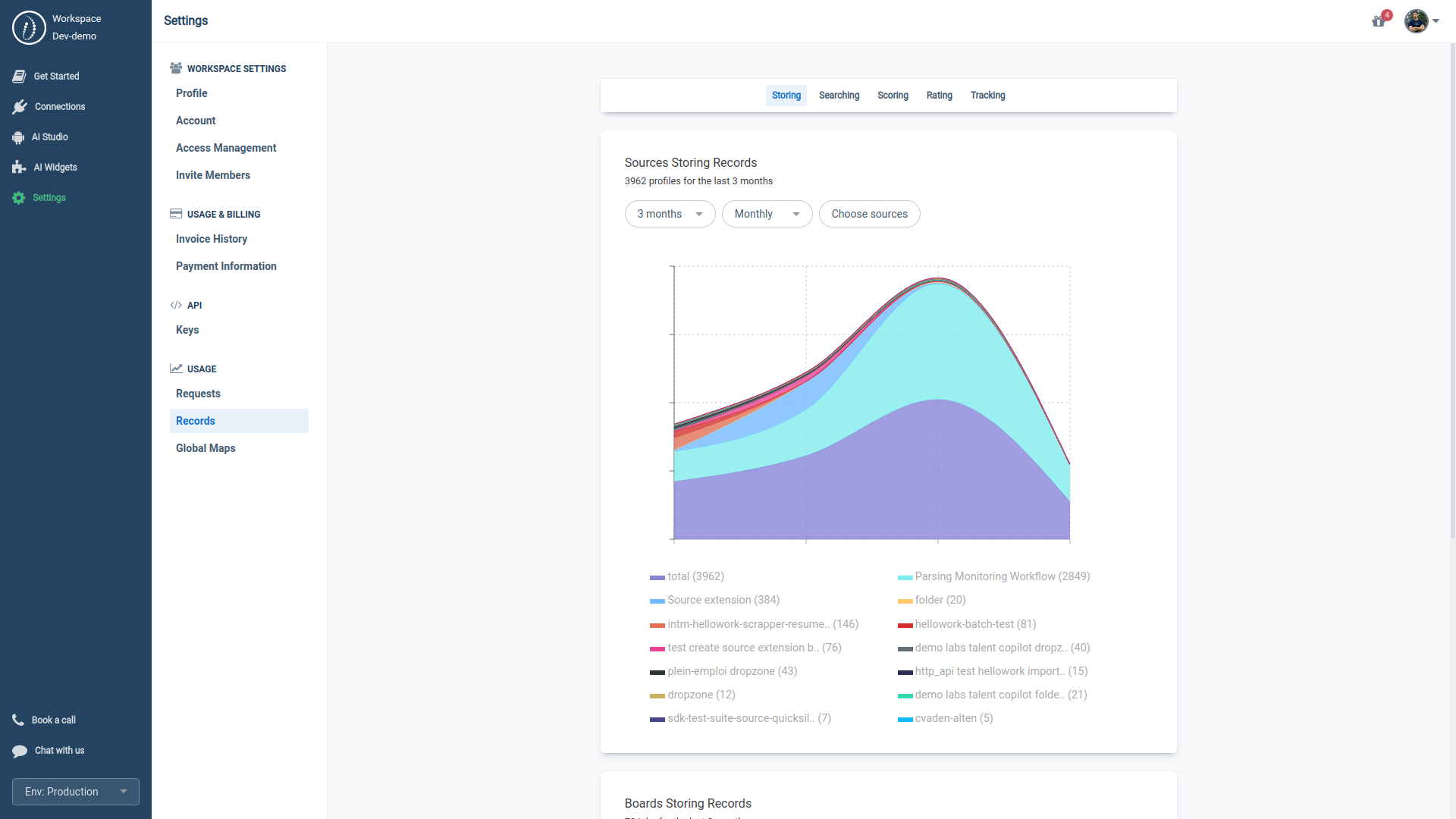 HrFlow.ai Portal > Settings > Usage > Records