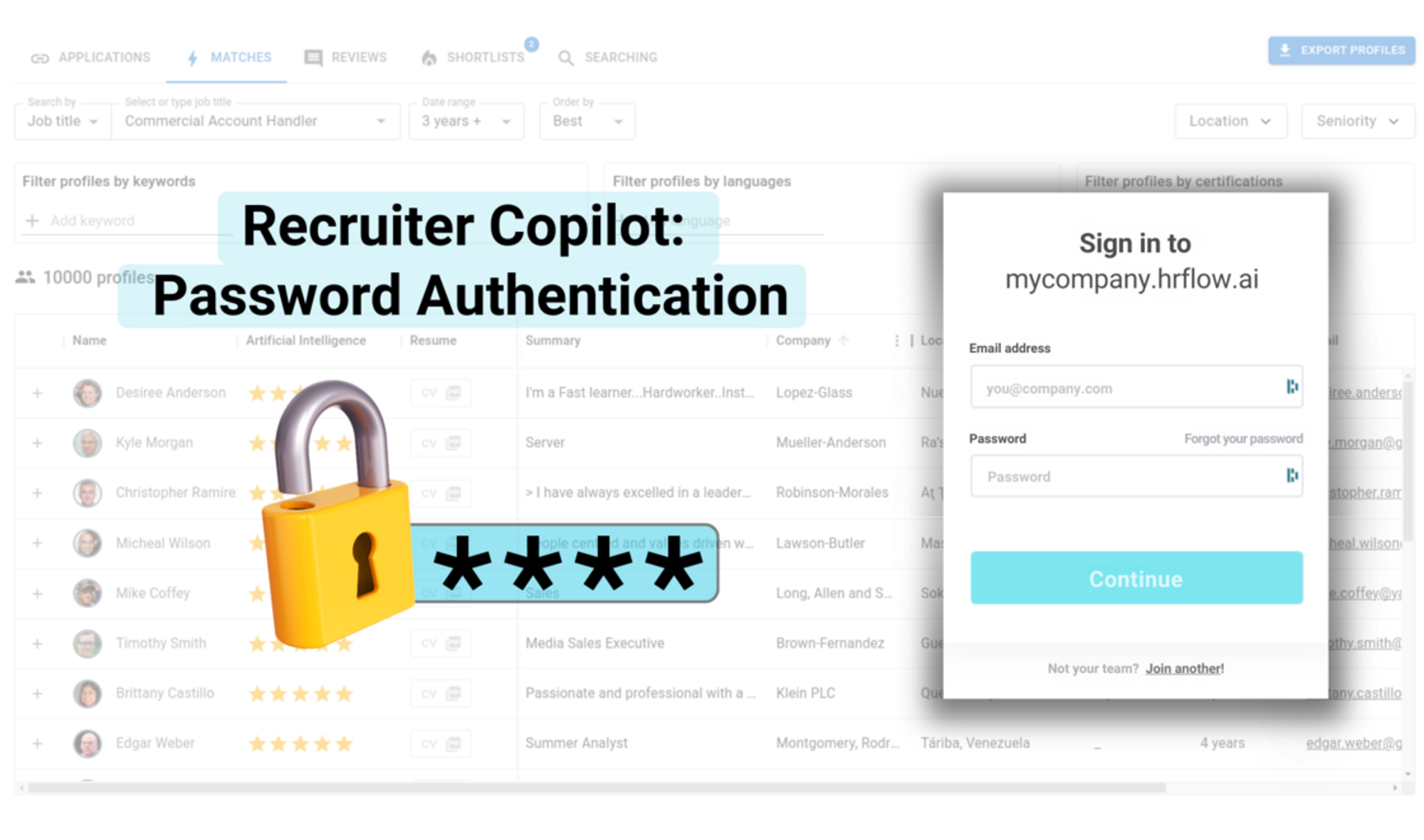 AI Widgets > Recruiter Copilot Password Authentification